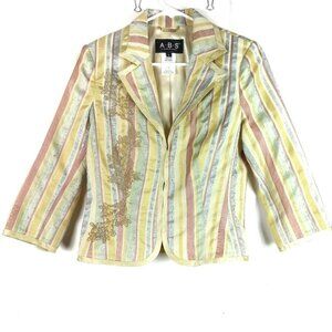 Vintage Silk Blazer Womens 4 Pastel Floral Stripe Sequin Art to Wear Glam 90s